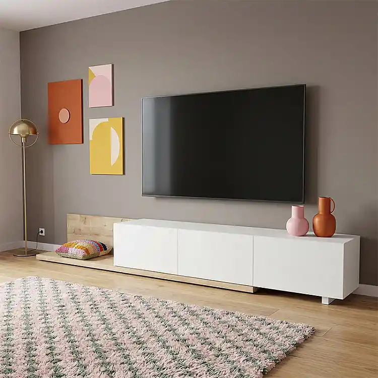 Έπιπλο τηλεόρασης Enstey Megapap επεκτεινόμενο χρώμα sapphire oak - λευκό 260x41,8x33,5εκ. | GP042-0249,4
