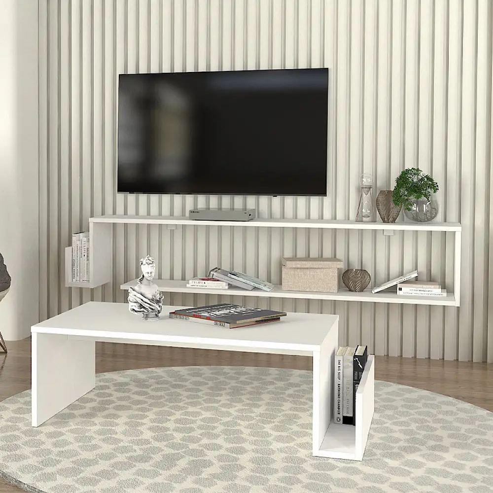 Έπιπλο τηλεόρασης επιτοίχιο Regnar Megapap χρώμα λευκό 168,6x25x31,8εκ. | GP042-0252,3