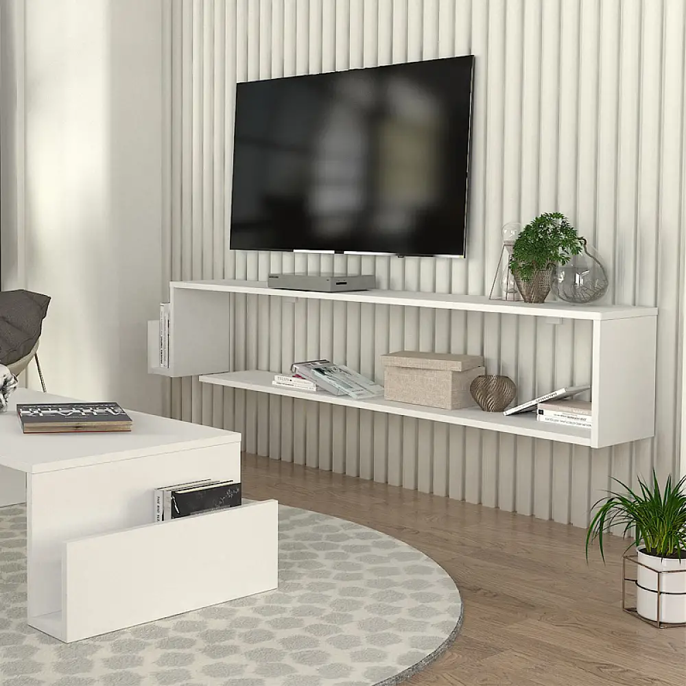 Έπιπλο τηλεόρασης επιτοίχιο Regnar Megapap χρώμα λευκό 168,6x25x31,8εκ. | GP042-0252,3