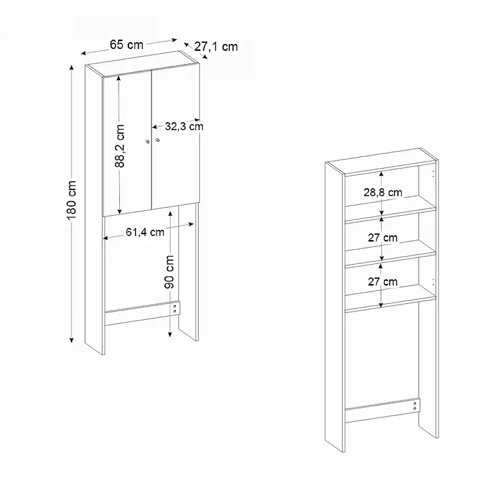 Έπιπλο πλυντηρίου Romme Megapap χρώμα λευκό εφέ μαρμάρου 65x27,1x180εκ. | GP042-0254,4