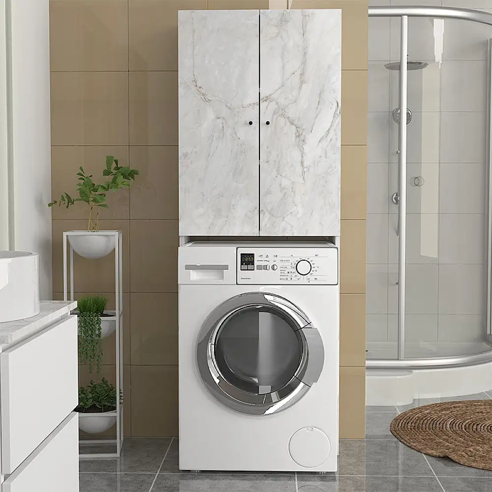 Έπιπλο πλυντηρίου Romme Megapap χρώμα λευκό εφέ μαρμάρου 65x27,1x180εκ. | GP042-0254,4