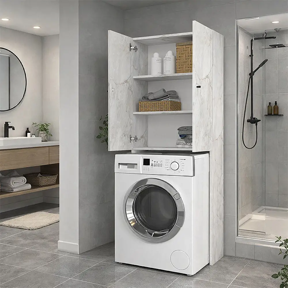 Έπιπλο πλυντηρίου Romme Megapap χρώμα λευκό εφέ μαρμάρου 65x27,1x180εκ. | GP042-0254,4