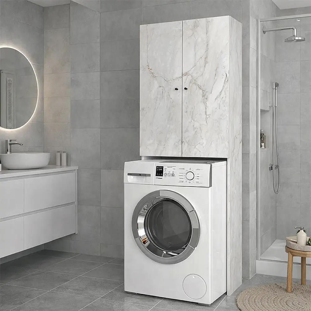 Έπιπλο πλυντηρίου Romme Megapap χρώμα λευκό εφέ μαρμάρου 65x27,1x180εκ. | GP042-0254,4