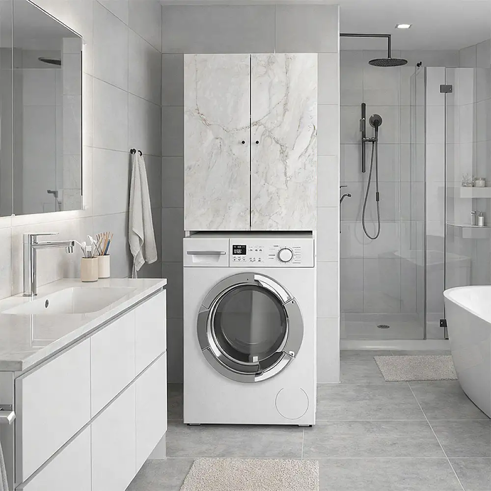 Έπιπλο πλυντηρίου Romme Megapap χρώμα λευκό εφέ μαρμάρου 65x27,1x180εκ. | GP042-0254,4