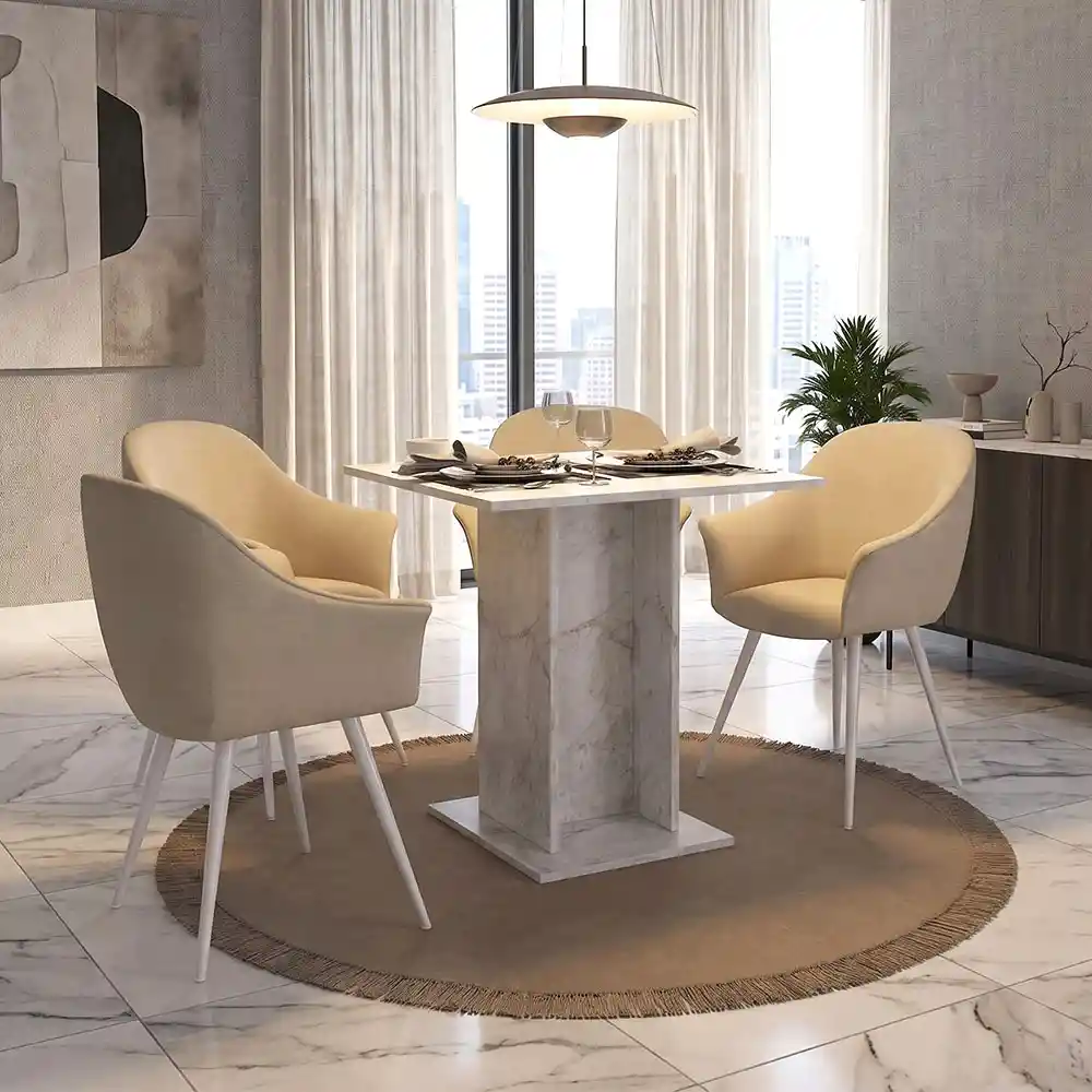 Τραπέζι Allos Megapap χρώμα λευκό εφέ μαρμάρου 75x75x77εκ. | GP042-0263,2