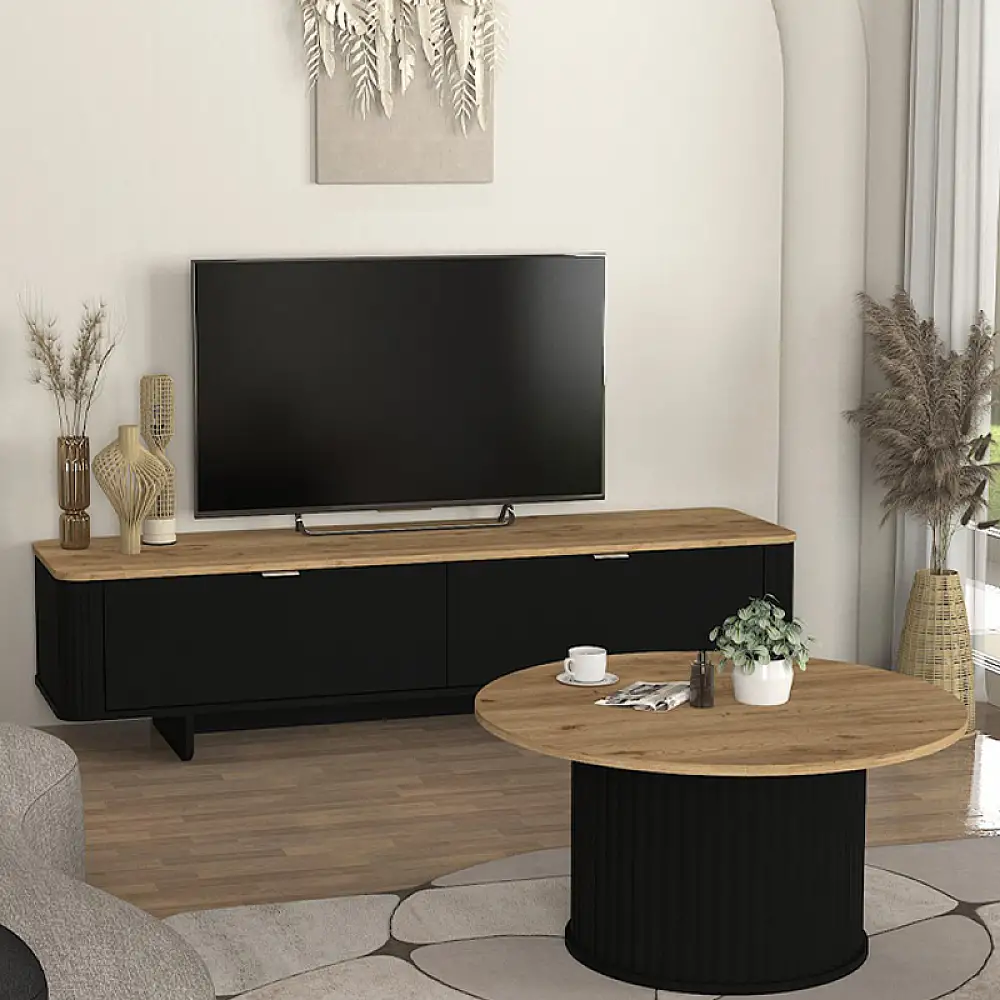 Έπιπλο τηλεόρασης Bohema Megapap χρώμα μαύρο - sepet oak 180x47x45,6εκ. | GP042-0283,2