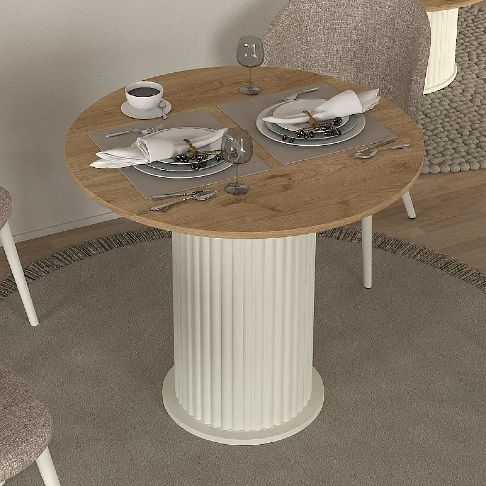 Τραπέζι Bohema Megapap χρώμα ivory - sepet oak Ø90x77,7εκ. | GP042-0285,1