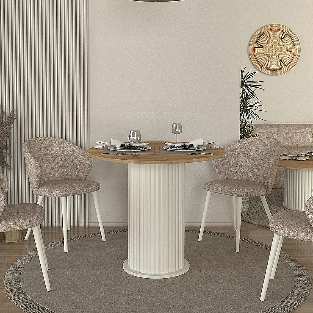 Τραπέζι Bohema Megapap χρώμα ivory - sepet oak Ø90x77,7εκ. | GP042-0285,1