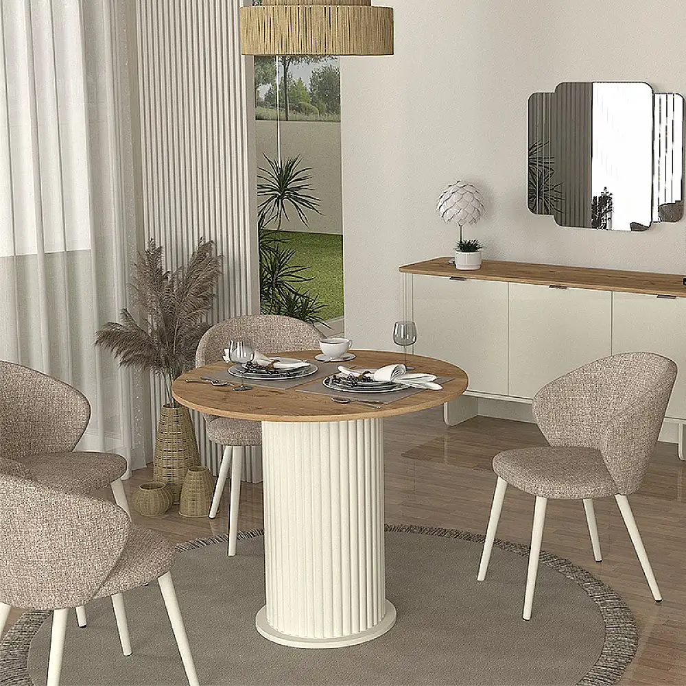 Τραπέζι Bohema Megapap χρώμα ivory - sepet oak Ø90x77,7εκ. | GP042-0285,1