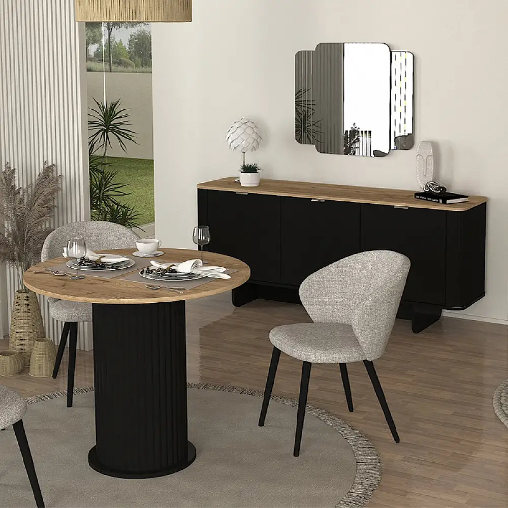 Τραπέζι Bohema Megapap χρώμα μαύρο - sepet oak Ø90x77,7εκ. | GP042-0285,2