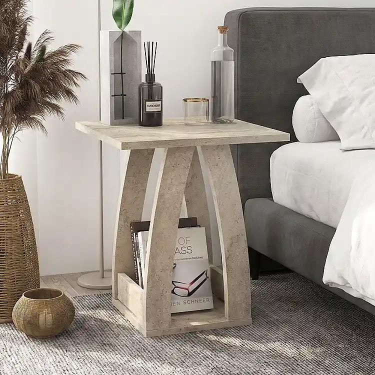 Τραπεζάκι βοηθητικό - Κομοδίνο Deros Megapap χρώμα travertine 45x45x56εκ. | GP042-0320,2