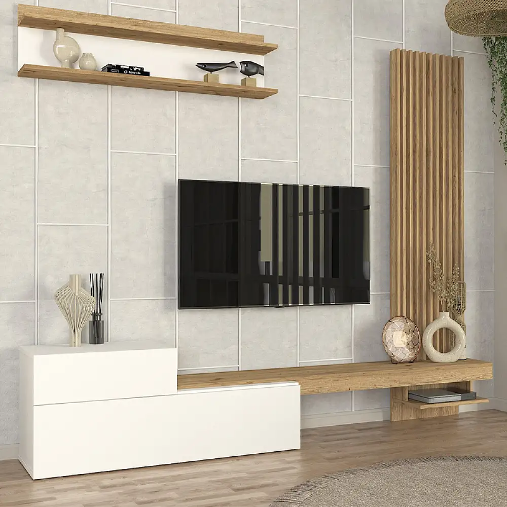 Σύνθεση τηλεόρασης Dumont Megapap χρώμα λευκό - sepet oak 240x36,8x200εκ. | GP042-0322,1