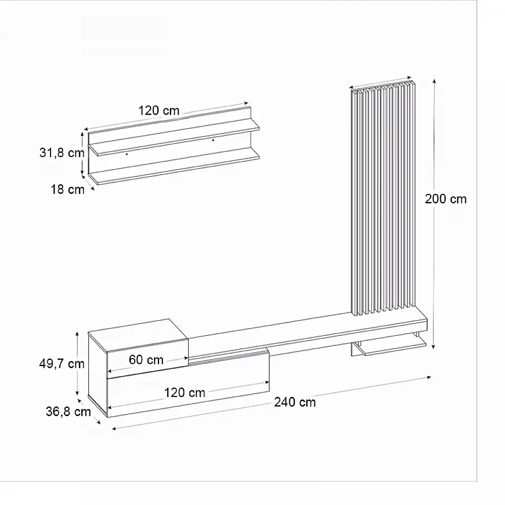 Σύνθεση τηλεόρασης Dumont Megapap χρώμα λευκό - sepet oak 240x36,8x200εκ. | GP042-0322,1