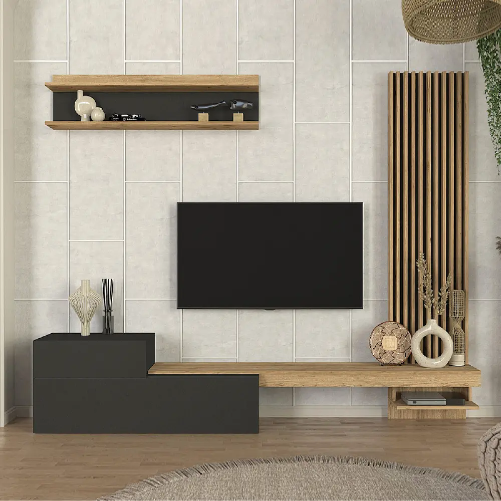 Σύνθεση τηλεόρασης Dumont Megapap χρώμα ανθρακί - sepet oak 240x36,8x200εκ. - GP042-0322,2