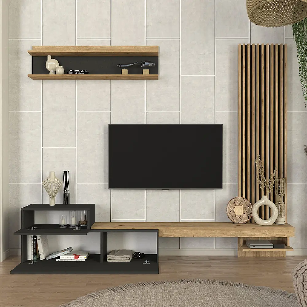 Σύνθεση τηλεόρασης Dumont Megapap χρώμα ανθρακί - sepet oak 240x36,8x200εκ. - GP042-0322,2