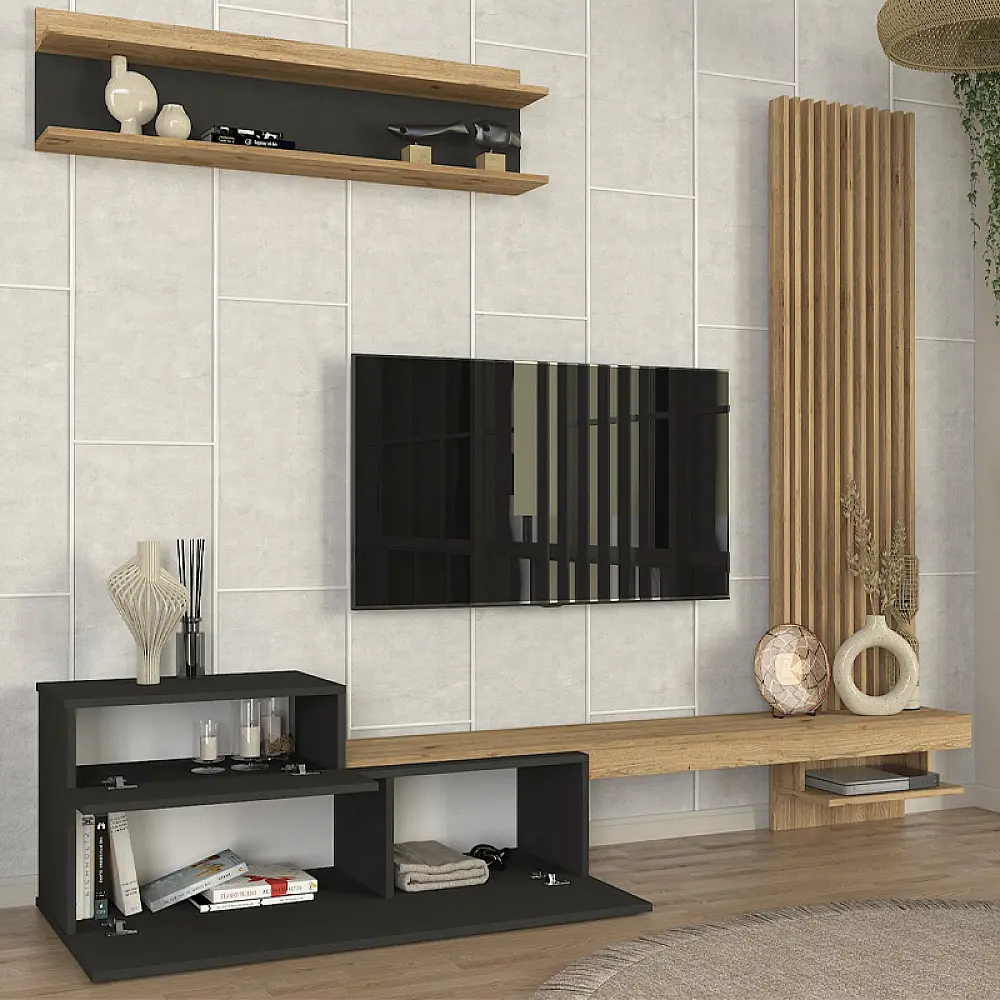 Σύνθεση τηλεόρασης Dumont Megapap χρώμα ανθρακί - sepet oak 240x36,8x200εκ. - GP042-0322,2 Σύνθεση τηλεόρασης Dumont Megapap χρώμα ανθρακί - sepet oak 240x36,8x200εκ. - GP042-0322,2