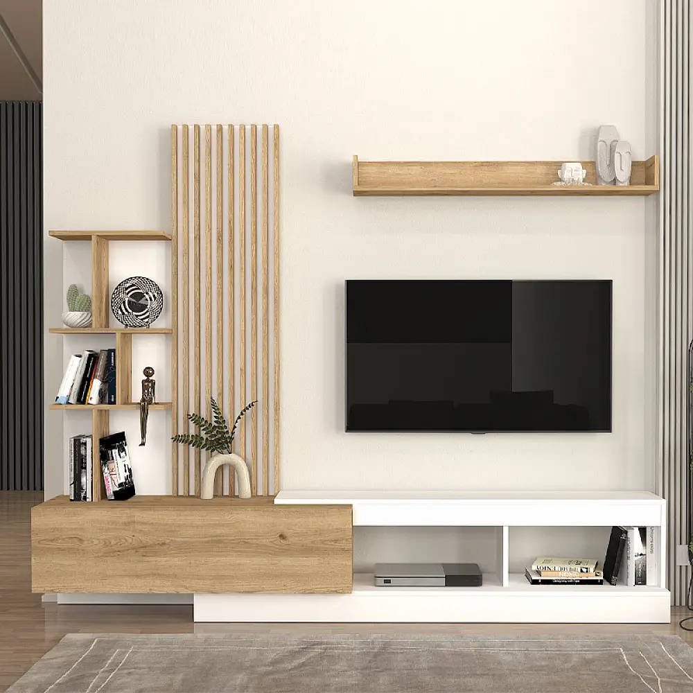 Σύνθεση τηλεόρασης Vermont Megapap χρώμα λευκό - sepet oak 240x40x192εκ. | GP042-0323,1