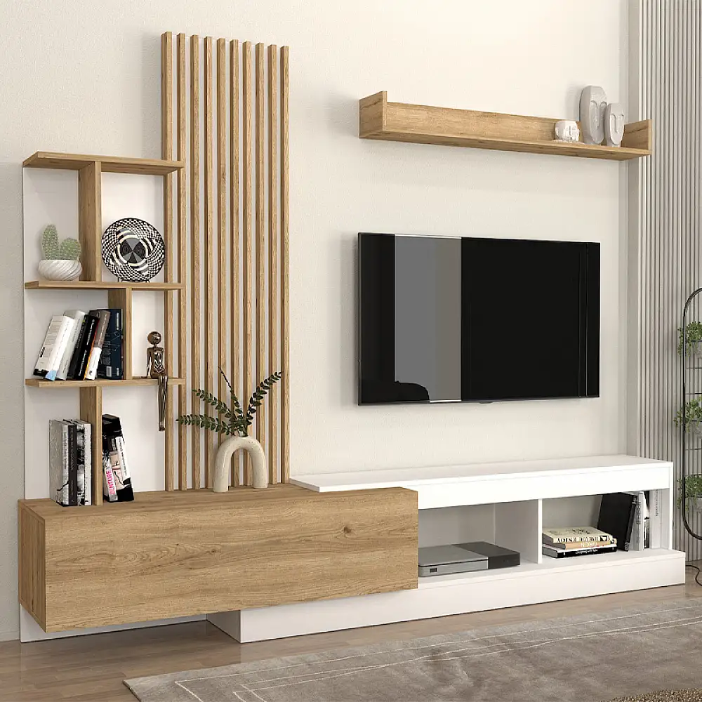 Σύνθεση τηλεόρασης Vermont Megapap χρώμα λευκό - sepet oak 240x40x192εκ. | GP042-0323,1