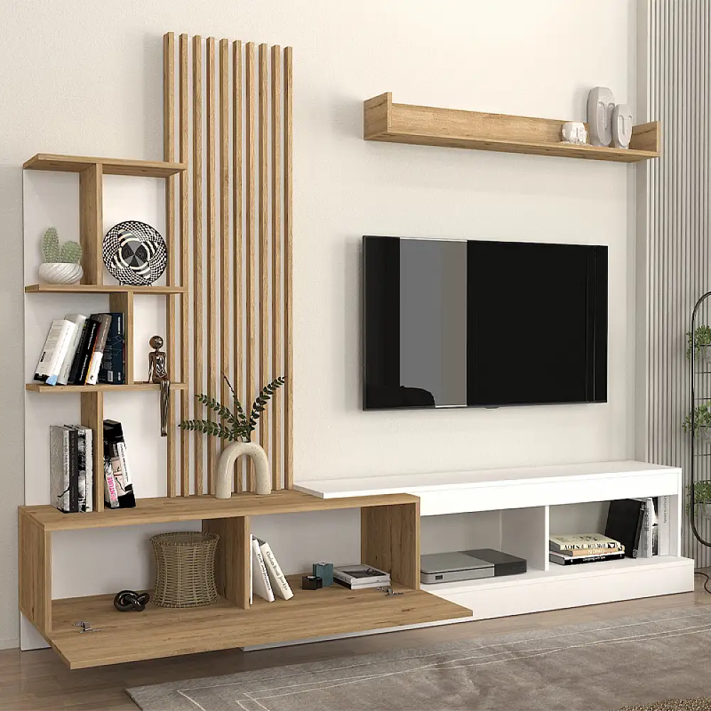 Σύνθεση τηλεόρασης Vermont Megapap χρώμα λευκό - sepet oak 240x40x192εκ. | GP042-0323,1
