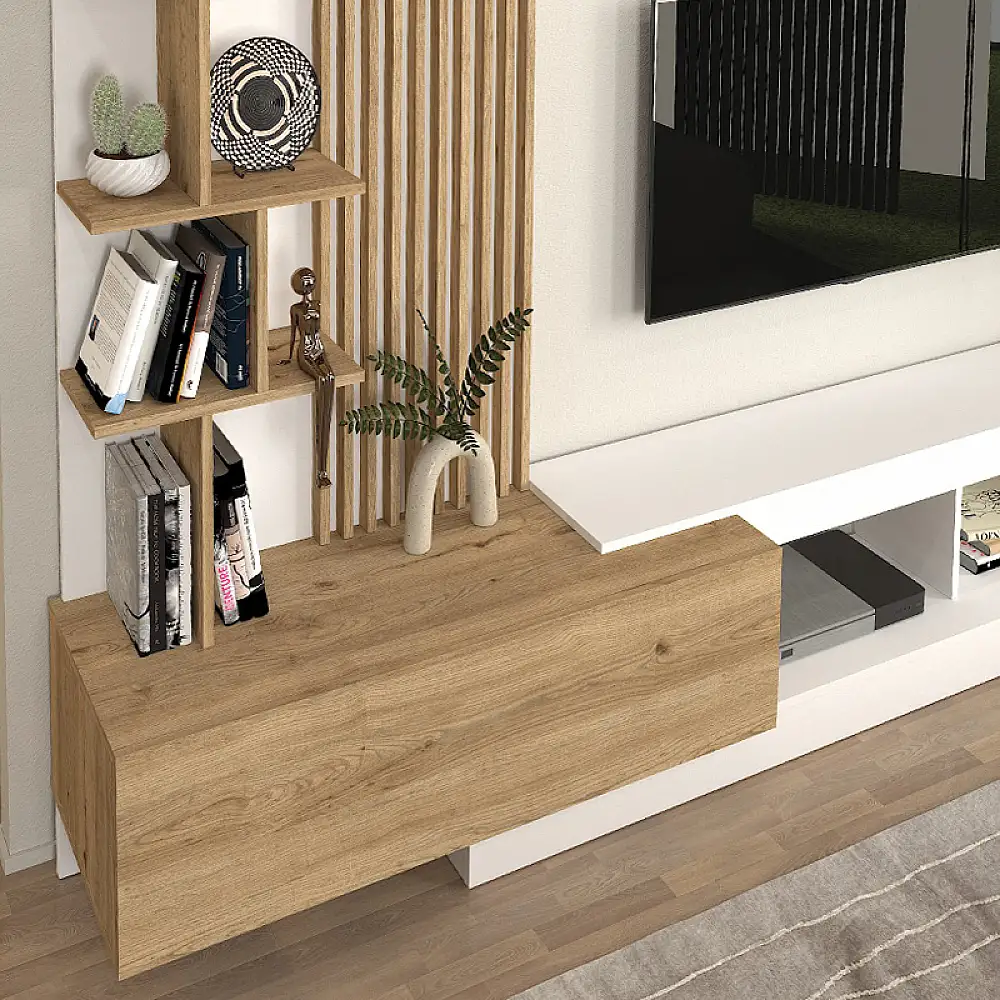 Σύνθεση τηλεόρασης Vermont Megapap χρώμα λευκό - sepet oak 240x40x192εκ. | GP042-0323,1