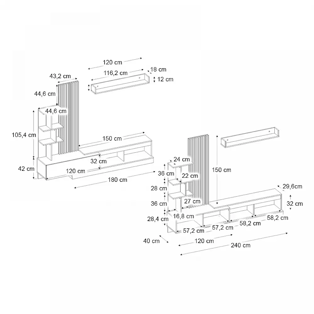 Σύνθεση τηλεόρασης Vermont Megapap χρώμα λευκό - sepet oak 240x40x192εκ. | GP042-0323,1