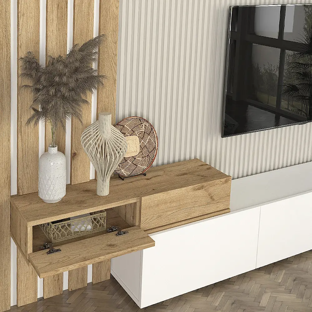 Σύνθεση τηλεόρασης Rosaline Megapap χρώμα λευκό - sepet oak 233x31,3x196,8εκ. - GP042-0324,1 Σύνθεση τηλεόρασης Rosaline Megapap χρώμα λευκό - sepet oak 233x31,3x196,8εκ. - GP042-0324,1