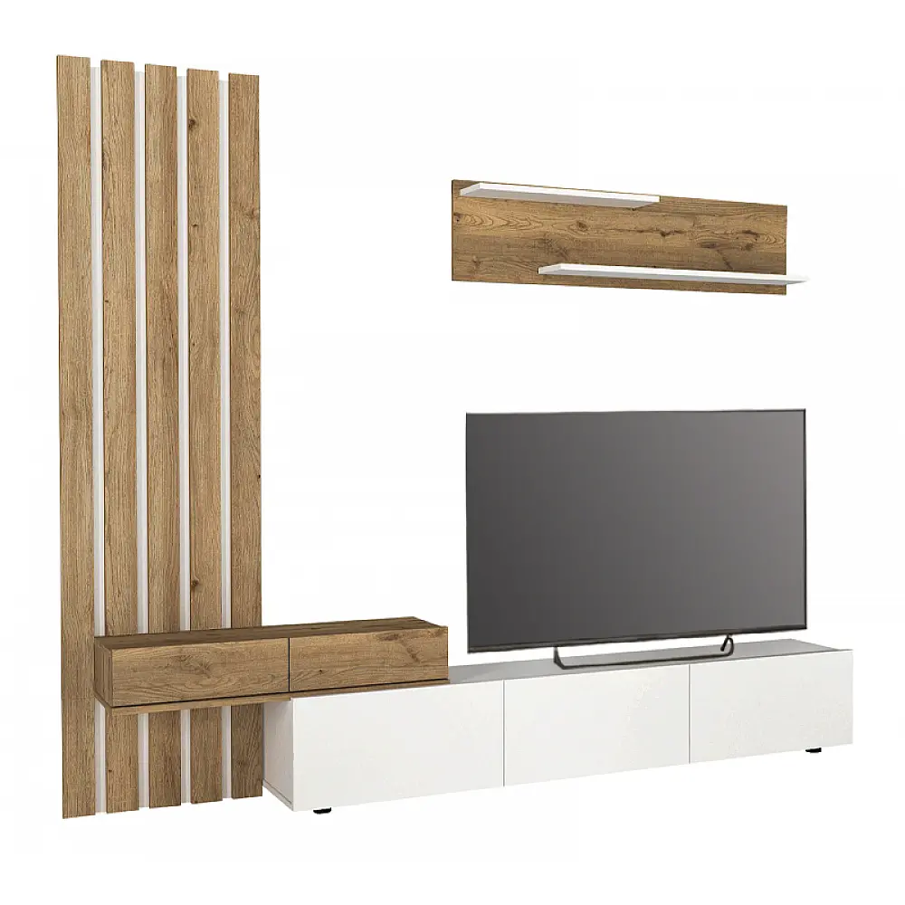 Σύνθεση τηλεόρασης Rosaline Megapap χρώμα λευκό - sepet oak 233x31,3x196,8εκ. - GP042-0324,1 Σύνθεση τηλεόρασης Rosaline Megapap χρώμα λευκό - sepet oak 233x31,3x196,8εκ. - GP042-0324,1