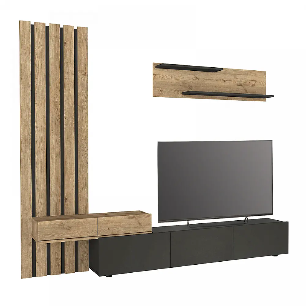 Σύνθεση τηλεόρασης Rosaline Megapap χρώμα ανθρακί - sepet oak 233x31,3x196,8εκ. - GP042-0324,2 Σύνθεση τηλεόρασης Rosaline Megapap χρώμα ανθρακί - sepet oak 233x31,3x196,8εκ. - GP042-0324,2