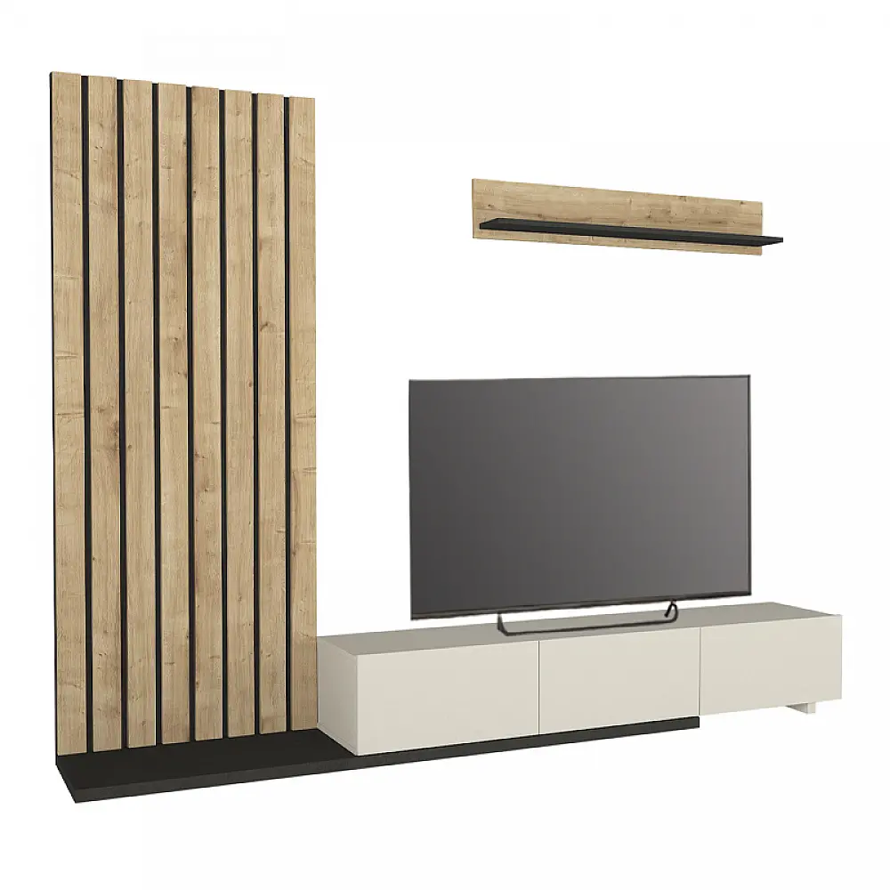 Σύνθεση τηλεόρασης Nagini Megapap χρώμα ivory - sapphire oak - ανθρακί 260x39,4x203,6εκ. - GP042-0325,1 Σύνθεση τηλεόρασης Nagini Megapap χρώμα ivory - sapphire oak - ανθρακί 260x39,4x203,6εκ. - GP042-0325,1
