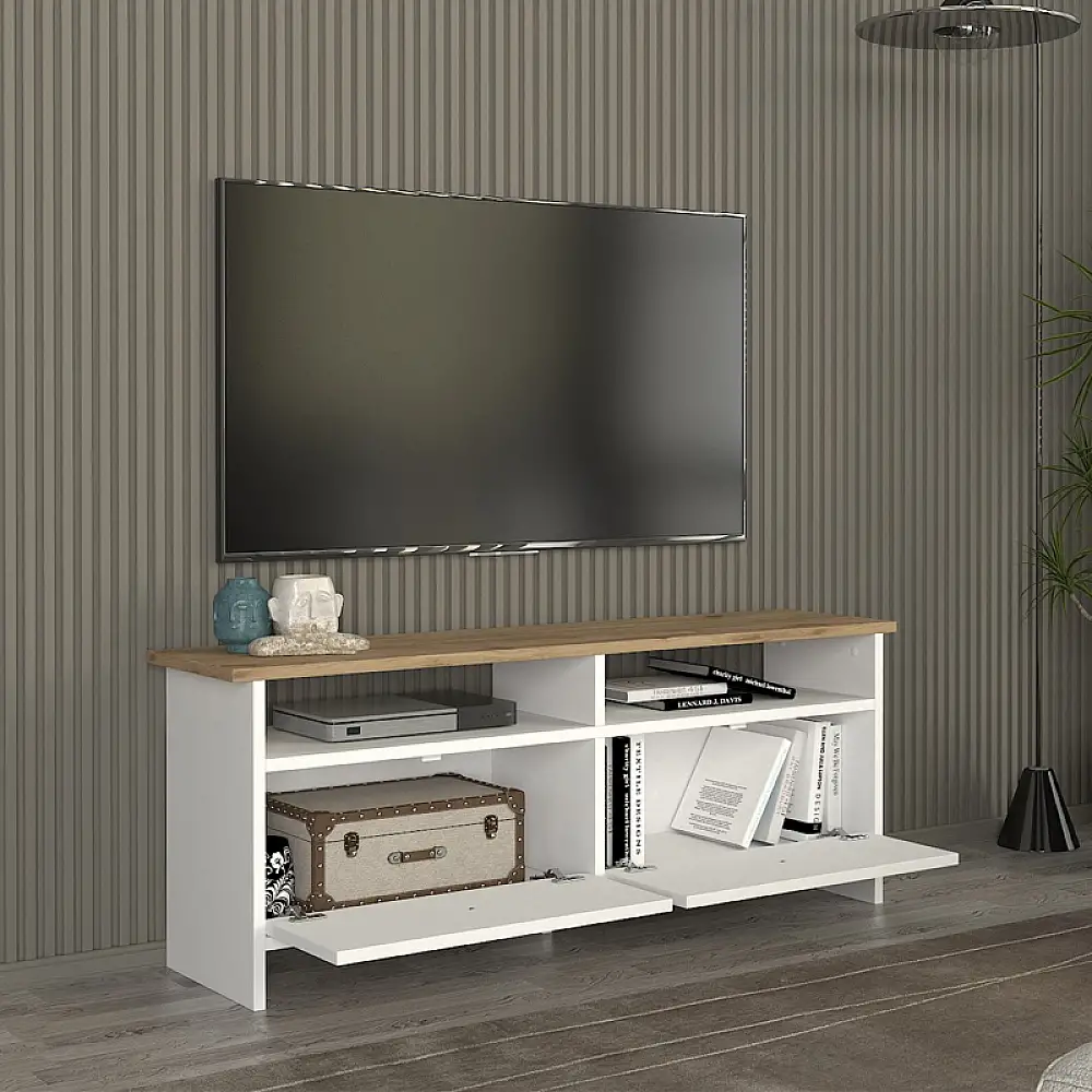 Έπιπλο τηλεόρασης Gradias Megapap χρώμα λευκό - sapphire oak 120x29,6x46,8εκ. | GP042-0327,1