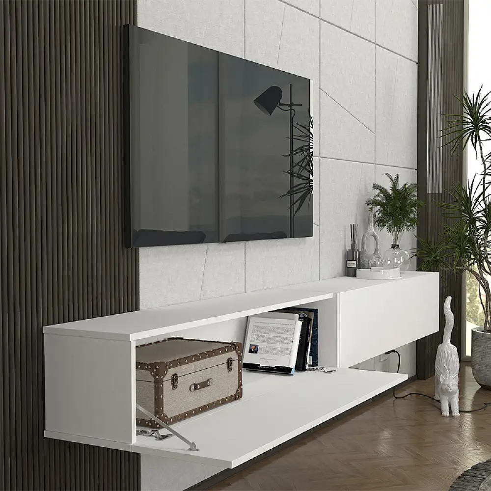 Έπιπλο τηλεόρασης επιτοίχιο Espanse Megapap χρώμα λευκό 241,8x31,7x30εκ. | GP042-0328,1