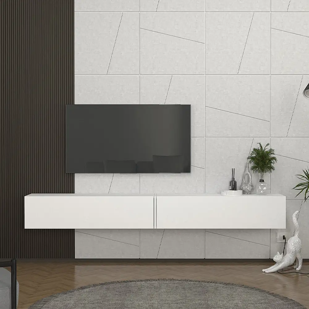 Έπιπλο τηλεόρασης επιτοίχιο Espanse Megapap χρώμα λευκό 241,8x31,7x30εκ. | GP042-0328,1