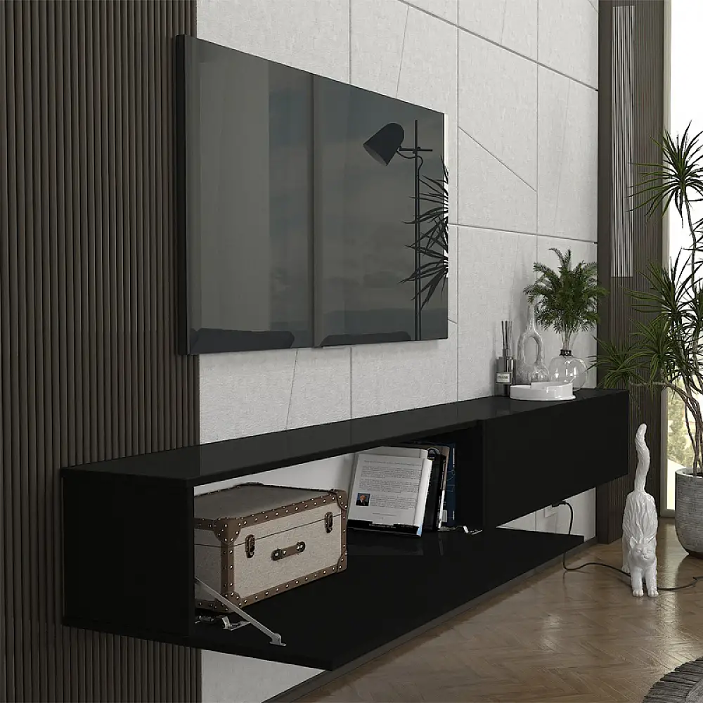 Έπιπλο τηλεόρασης επιτοίχιο Espanse Megapap χρώμα μαύρο 241,8x31,7x30εκ. | GP042-0328,2