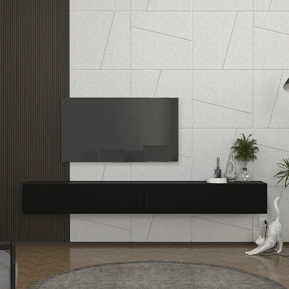 Έπιπλο τηλεόρασης επιτοίχιο Espanse Megapap χρώμα μαύρο 241,8x31,7x30εκ. | GP042-0328,2