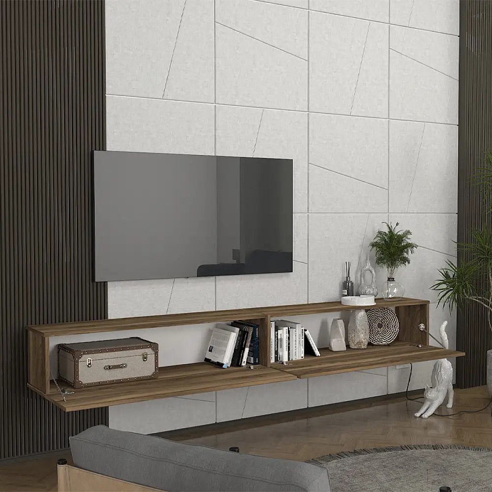 Έπιπλο τηλεόρασης επιτοίχιο Espanse Megapap χρώμα καρυδί 241,8x31,7x30εκ. | GP042-0328,3