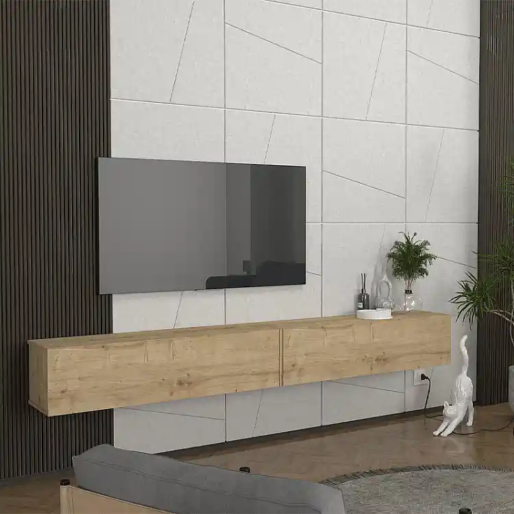 Έπιπλο τηλεόρασης επιτοίχιο Espanse Megapap χρώμα sapphire oak 241,8x31,7x30εκ. | GP042-0328,4