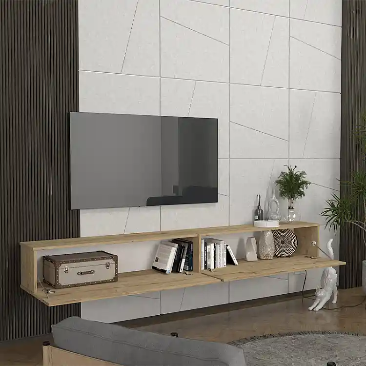 Έπιπλο τηλεόρασης επιτοίχιο Espanse Megapap χρώμα sapphire oak 241,8x31,7x30εκ. | GP042-0328,4