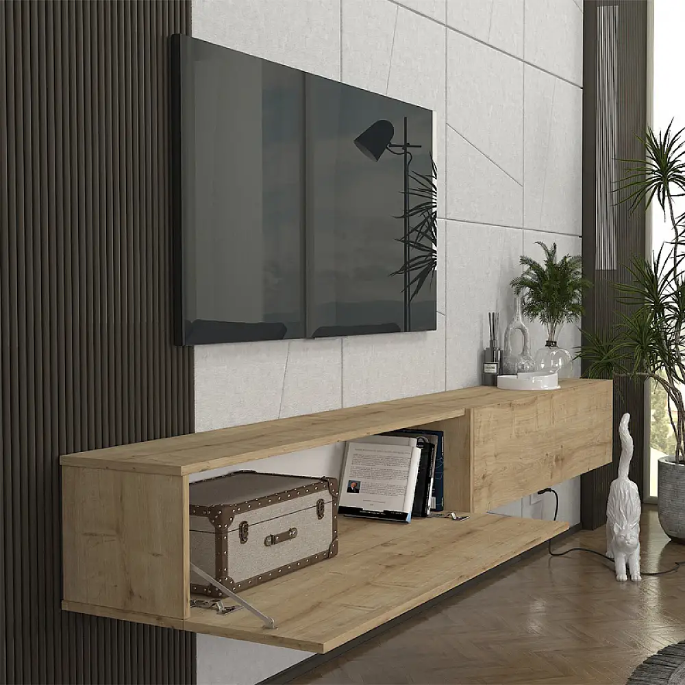 Έπιπλο τηλεόρασης επιτοίχιο Espanse Megapap χρώμα sapphire oak 241,8x31,7x30εκ. | GP042-0328,4