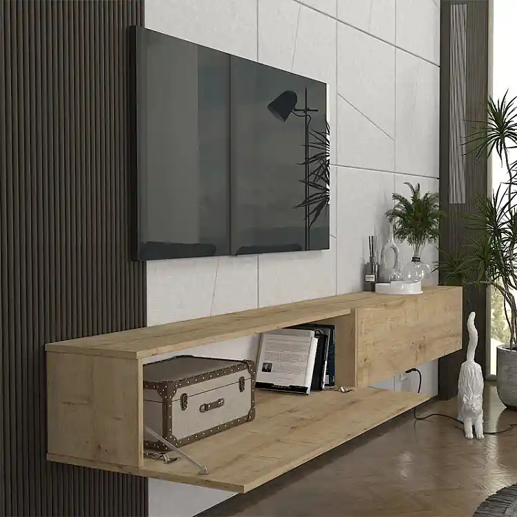 Έπιπλο τηλεόρασης επιτοίχιο Espanse Megapap χρώμα sapphire oak 241,8x31,7x30εκ. | GP042-0328,4