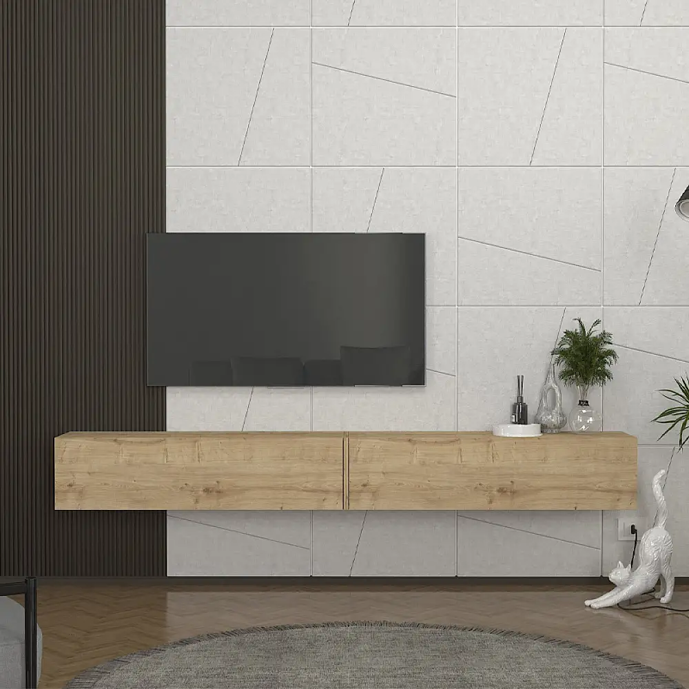 Έπιπλο τηλεόρασης επιτοίχιο Espanse Megapap χρώμα sapphire oak 241,8x31,7x30εκ. | GP042-0328,4