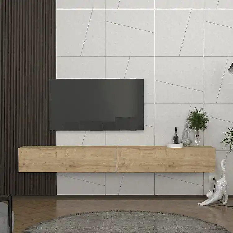 Έπιπλο τηλεόρασης επιτοίχιο Espanse Megapap χρώμα sapphire oak 241,8x31,7x30εκ. | GP042-0328,4