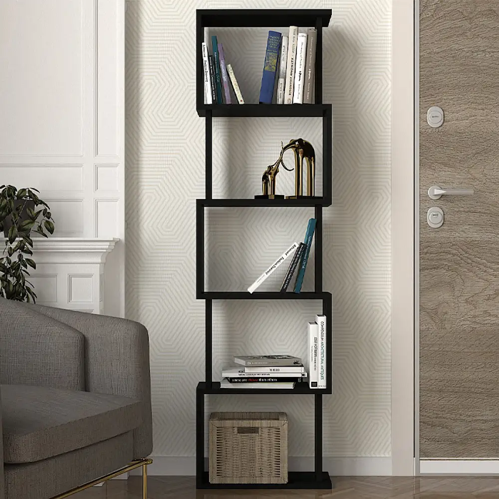 Βιβλιοθήκη Alvina Megapap χρώμα μαύρο 45x19,6x158,8εκ. | GP042-0330,2