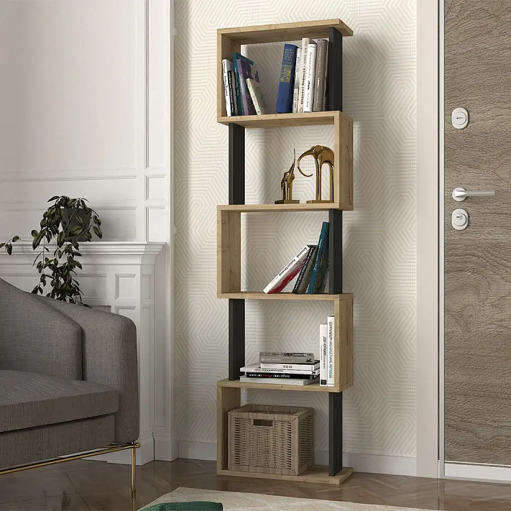 Βιβλιοθήκη Alvina Megapap χρώμα sapphire oak - ανθρακί 45x19,6x158,8εκ. | GP042-0330,4