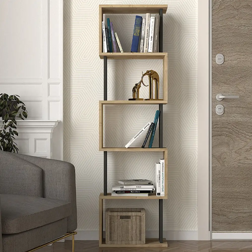 Βιβλιοθήκη Alvina Megapap χρώμα sapphire oak - ανθρακί 45x19,6x158,8εκ. | GP042-0330,4