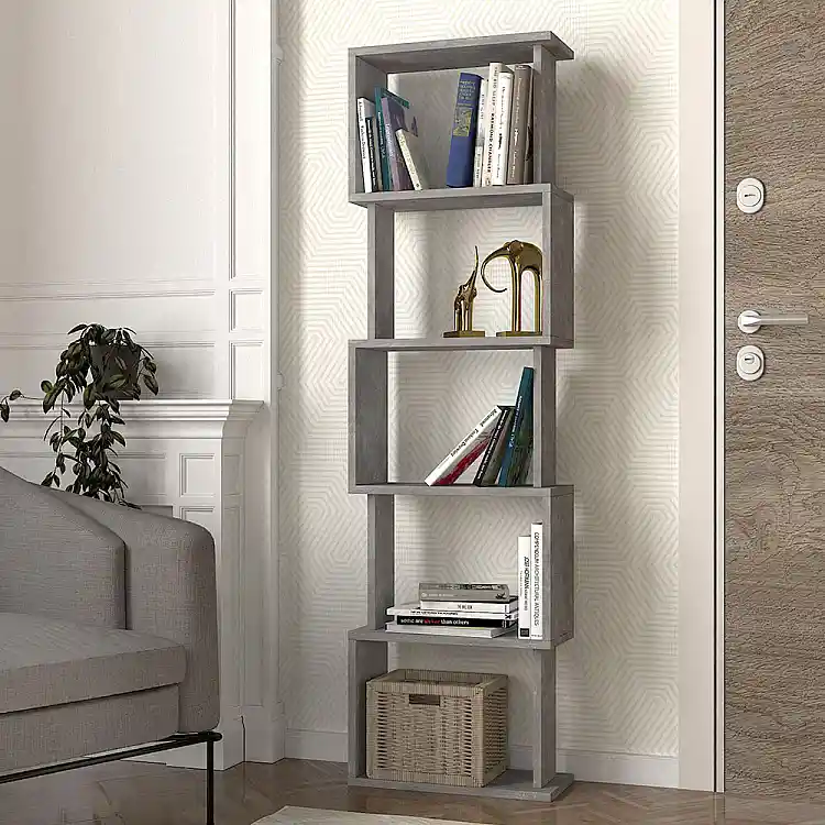 Βιβλιοθήκη Alvina Megapap χρώμα γκρι σκυροδέματος 45x19,6x158,8εκ. | GP042-0330,6