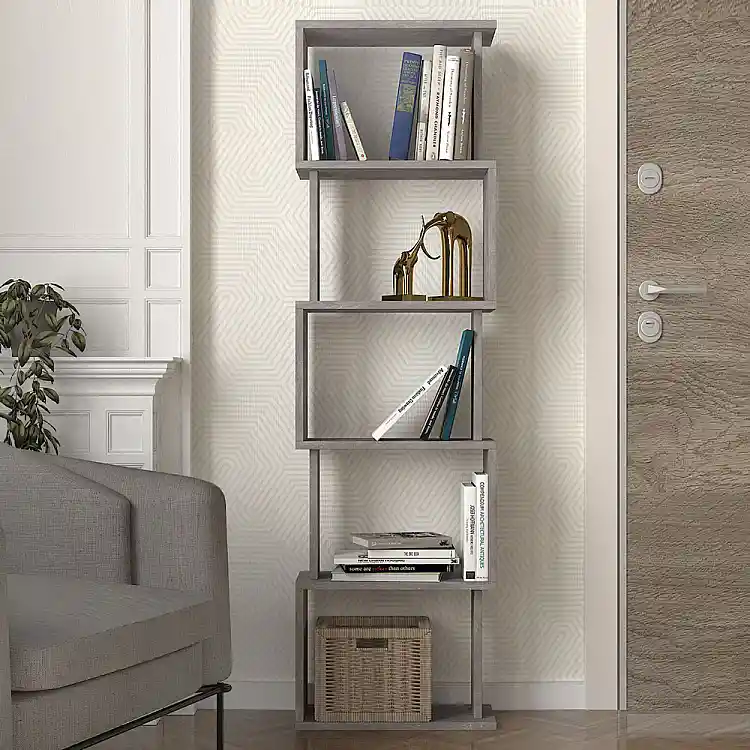 Βιβλιοθήκη Alvina Megapap χρώμα γκρι σκυροδέματος 45x19,6x158,8εκ. | GP042-0330,6