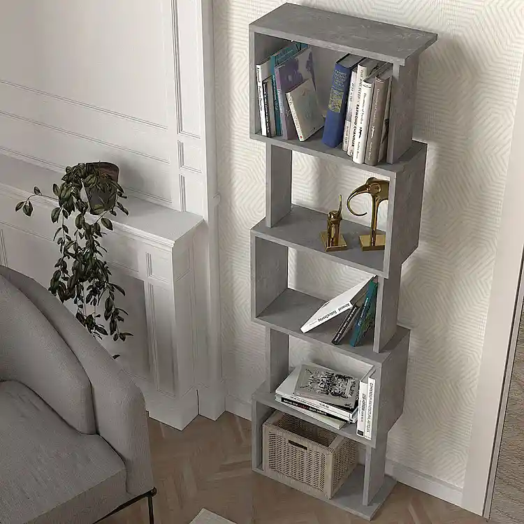 Βιβλιοθήκη Alvina Megapap χρώμα γκρι σκυροδέματος 45x19,6x158,8εκ. | GP042-0330,6