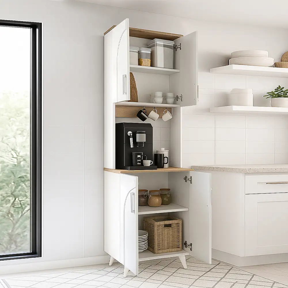 Έπιπλο κουζίνας Kalira 2 Megapap χρώμα λευκό - rota oak 60x40x196εκ. | GP042-0335,1