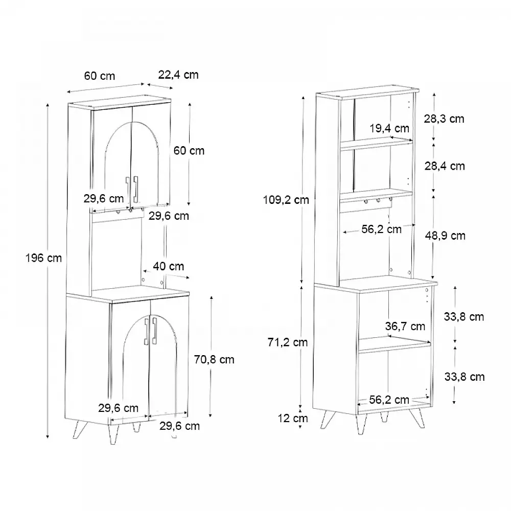 Έπιπλο κουζίνας Kalira 2 Megapap χρώμα λευκό - rota oak 60x40x196εκ. | GP042-0335,1