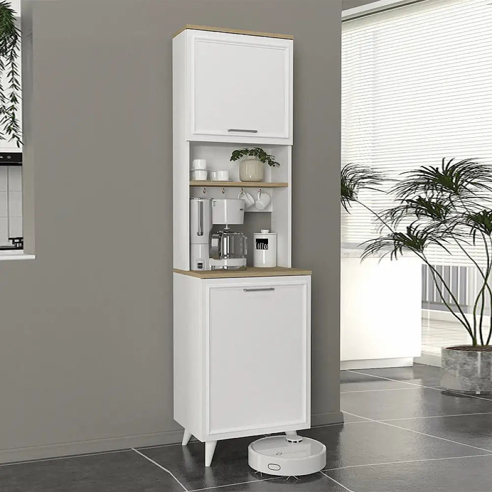 Έπιπλο κουζίνας Potter 1 Megapap χρώμα λευκό - rota oak 53,4x39,6x196,1εκ. | GP042-0339,1